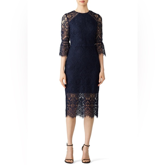 Shoshanna Navy Blue Louise Lace Sheath midi Dress 6 - Picture 1 of 6